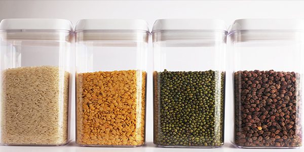 sealed containers with dried pasts and beans will help you with organizing your pantry.