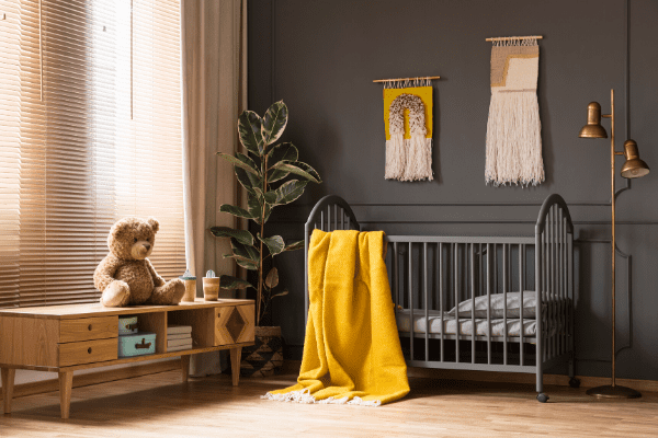 nursery room ideas to contrast dark colors with bright colors